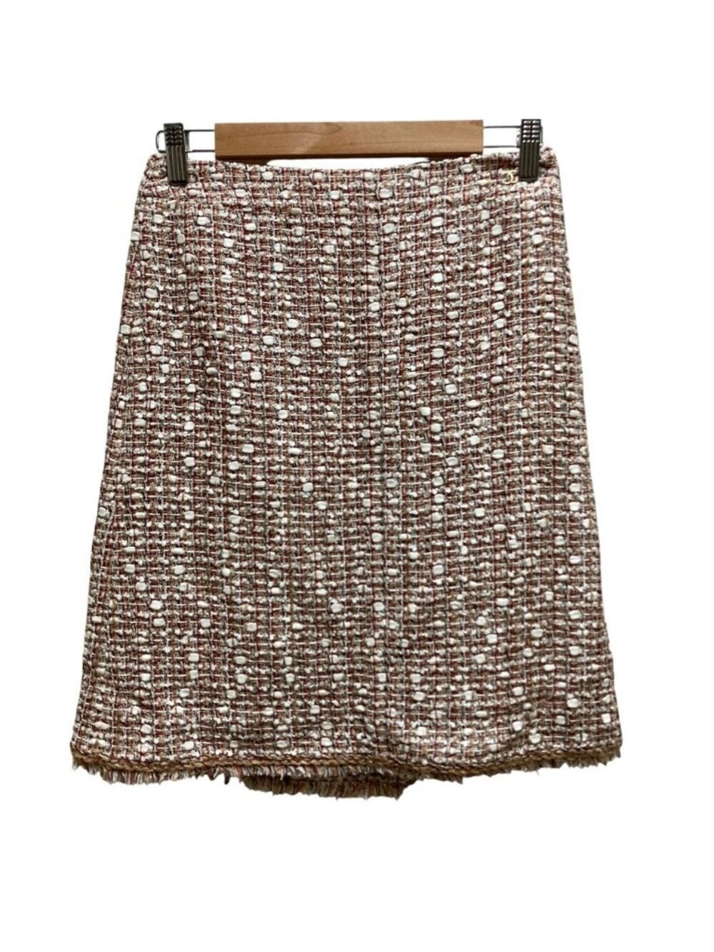 Chanel 06P Trapezoid Tweed Skirt Red Beige Spring Summer Fall Winter 36